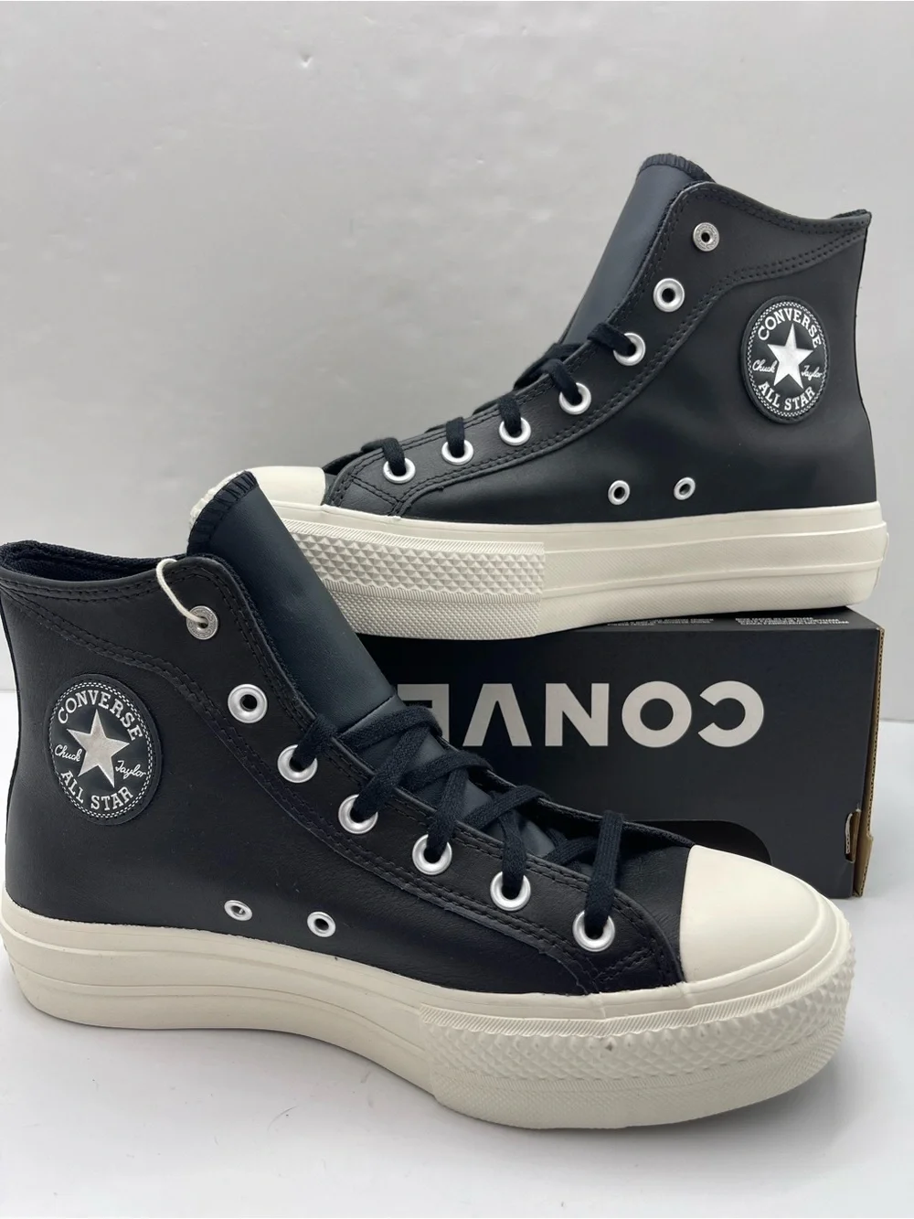 Converse A15473C CTAS LIFT HI Leather BLACK/EGRET/SILVER Platform Sneakers